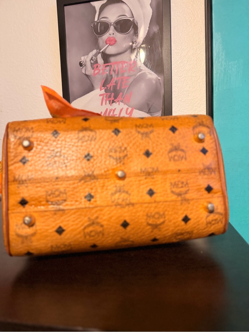 MCM Cognac Logo Visetos Satchel with Brass Hardware - Picture 5 of 13